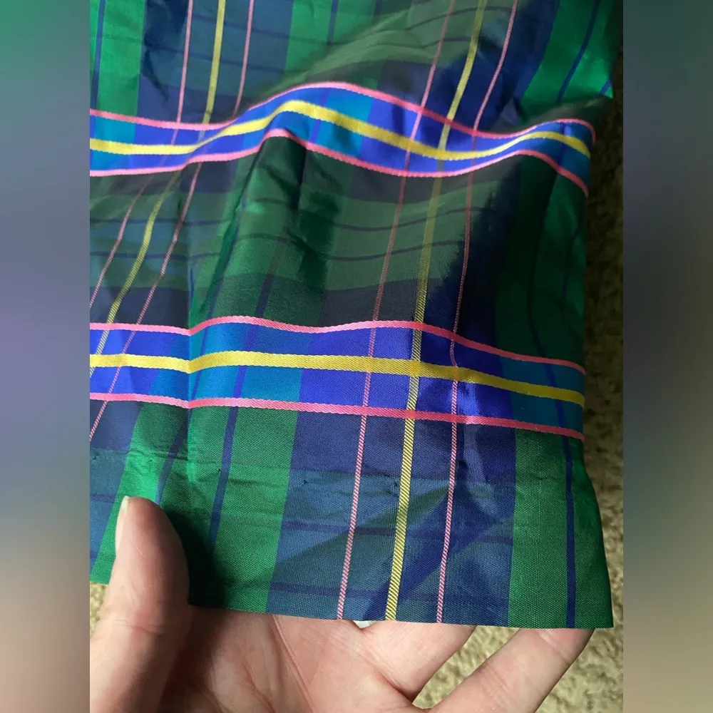 Vintage rare 60/70s Ellen Tracy plaid taffeta wrap long skirt, size medium large - Image 11