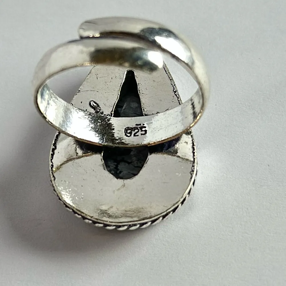 SNOWFLAKE Obsidian Genuine Stone 925 Sterling Silver Ring Black - Image 5