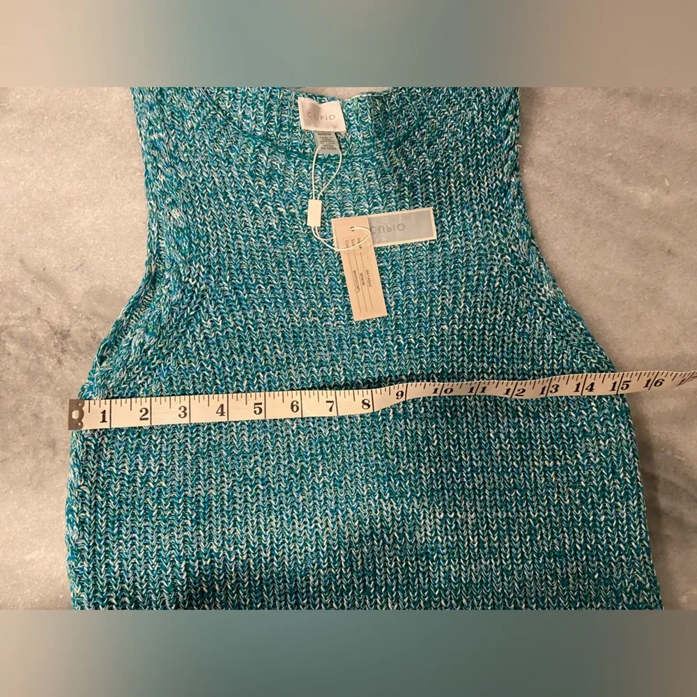 NWT Cupio Size M Scoop Neck Sleeveless Cotton Teal Heather Knit Vest Top Cotton - Image 7