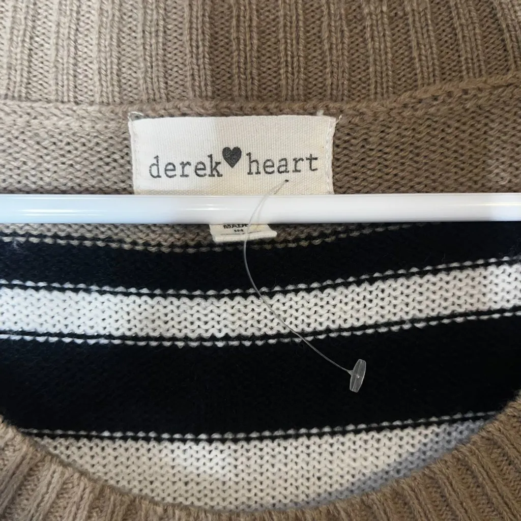 Derek Heart Women’s Striped Sweater Dress Size XL Tan Black White Long Sleeve - Image 3