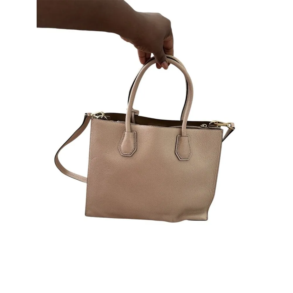 Michael Kors Mercer Beige Saffiano Leather Top Handle Bag Gold Hardware Sz L - Image 2