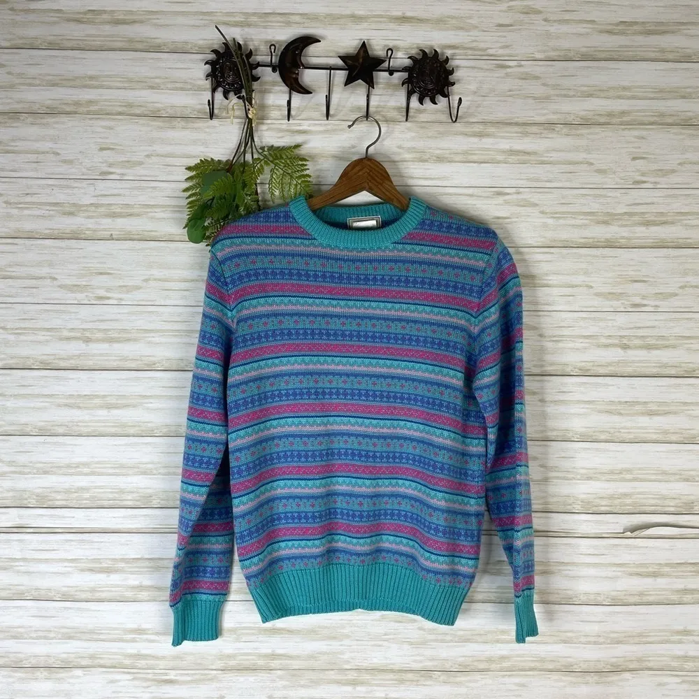 Vintage L.L Bean Turquoise Pink Wool Blend Blue Size M - Image 2