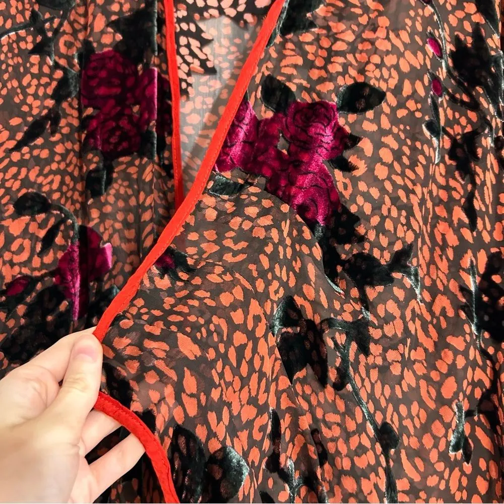 Citron Burnout Velvet Rose Spotted Sheer Kimono Silk Blend Witchy Whimsigoth Pink Size undefined - Image 3