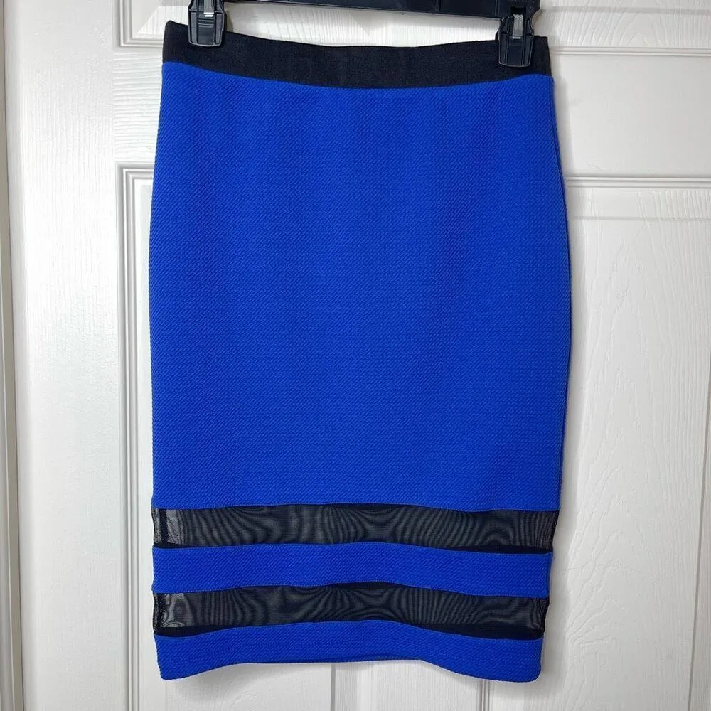 Forever 21  High Waist Mesh Panel Pencil Skirt (blue/black) - Large - Image 4