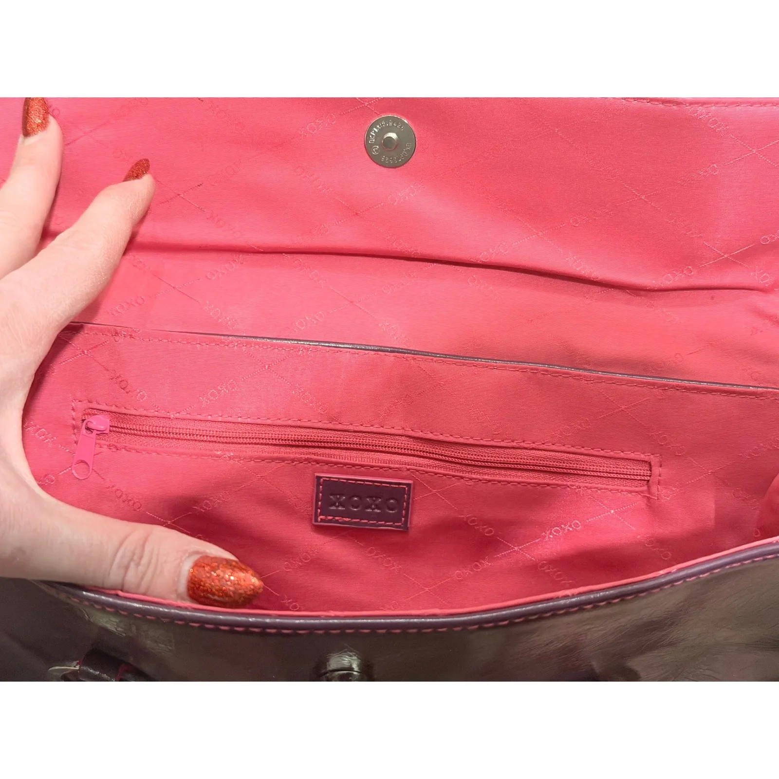 XOXO Handbag Purple Pink Patent Leather Tote Bag Purse Silver NEW Y2K Vintage - Image 4