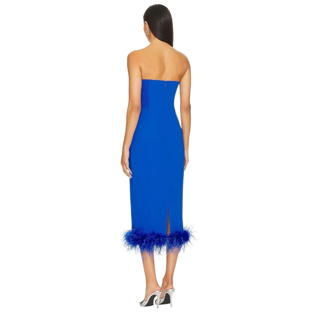Amanda Uprichard X Revolve Simpson Dress in Cobalt Small New Womens Midi Feather - Image 2