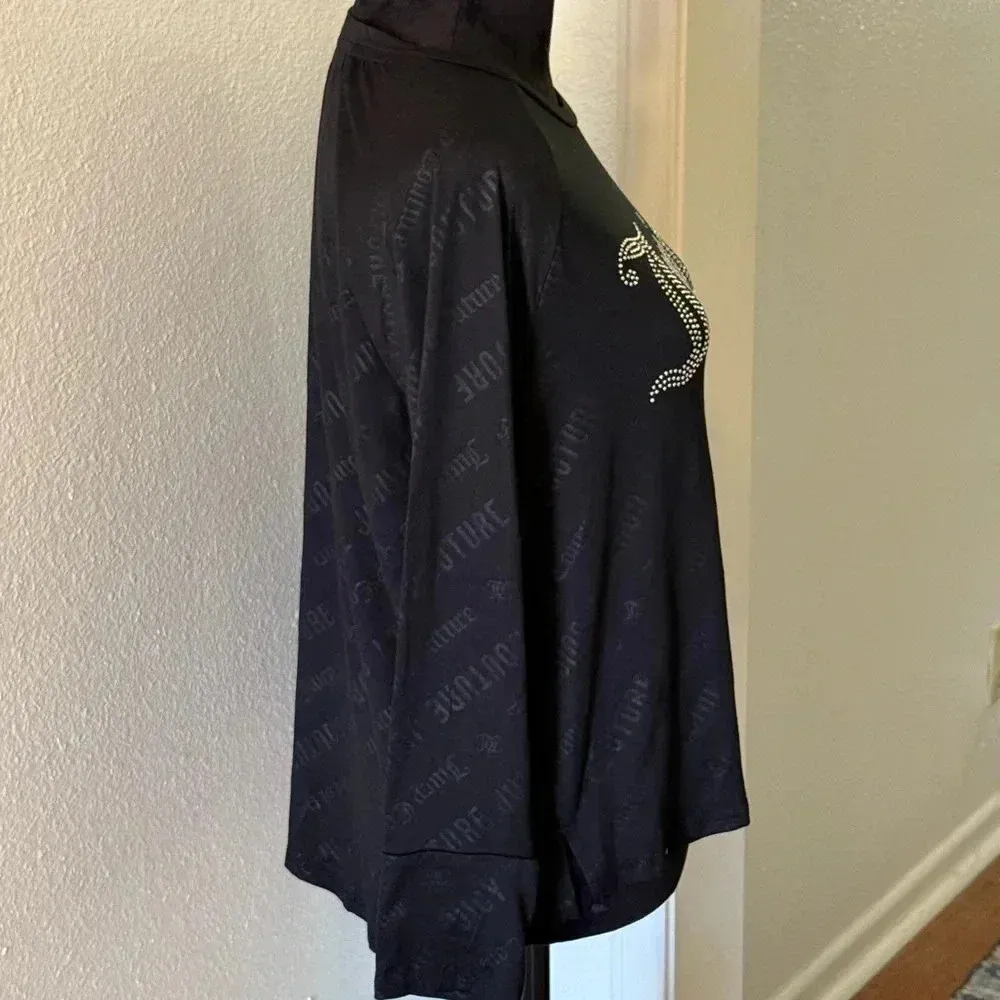 Juicy Couture Jewel Embellished Logo Black Long Sleeve Night Shirt - Image 4