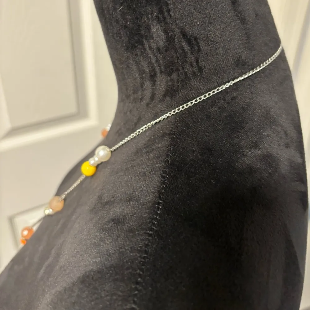 Long Silvertone Slip Over Necklace with Plastic Beads - Image 4