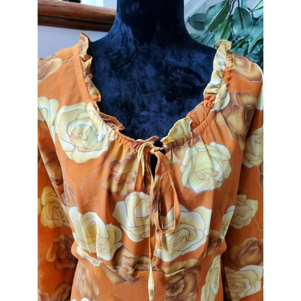 Millenium Women's Orange Floral Scoop Neck Long Sleeve Knee Length Dress Size 20 - Image 6