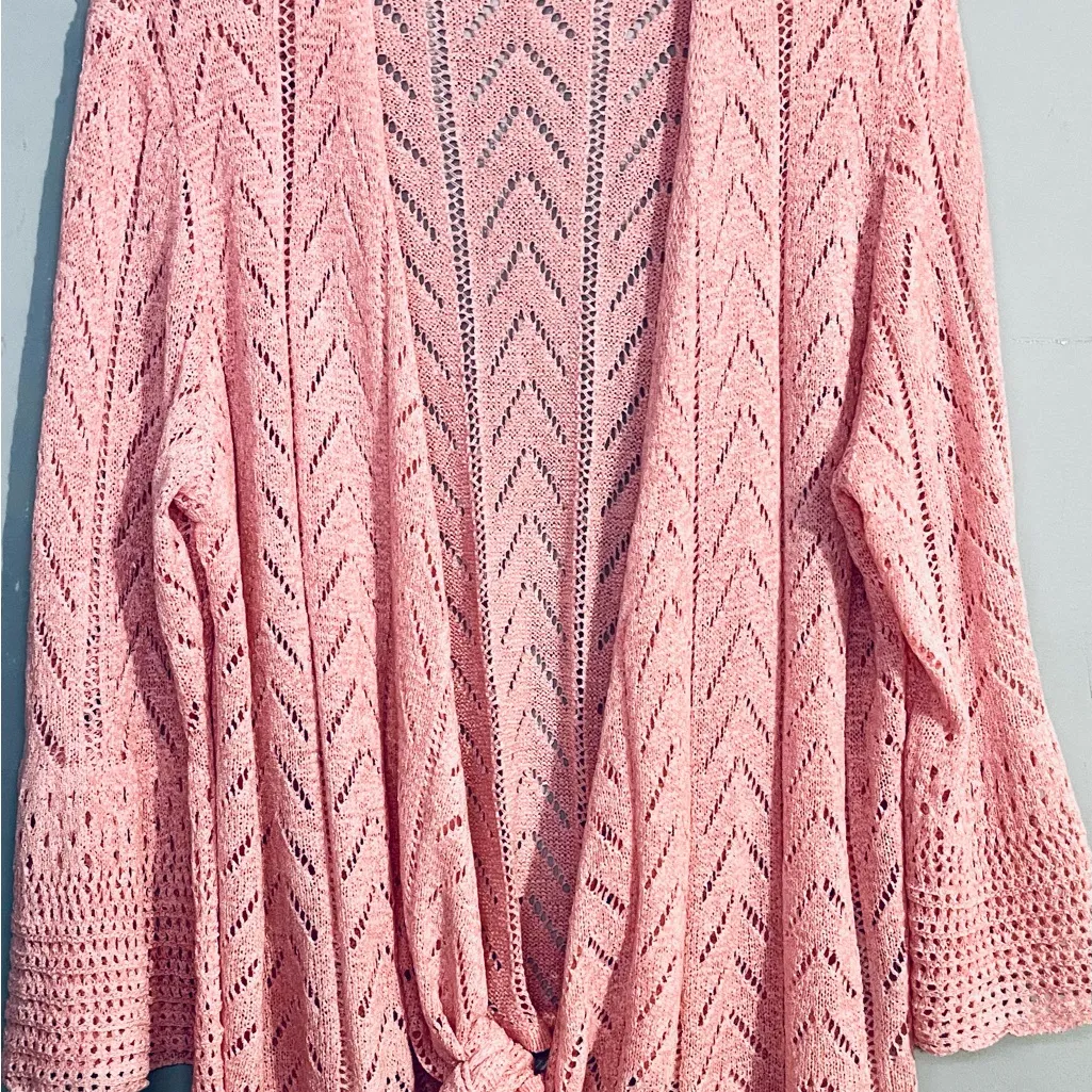 Ruby Road Pink Sz XL Open Front Lightweight Sweater Tie Front Butterfly Sleeve - Image 2