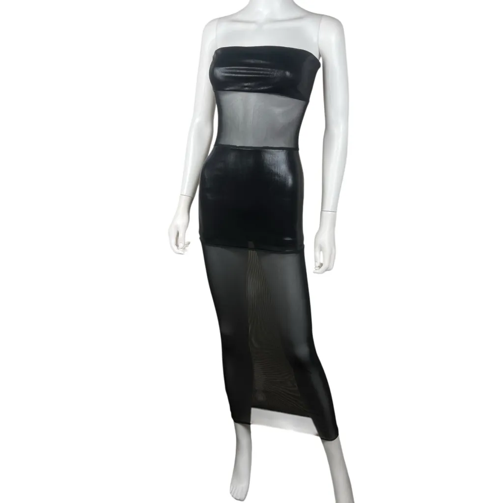 superdown Sheer Panel Black Strapless Maxi Dress - Image 2