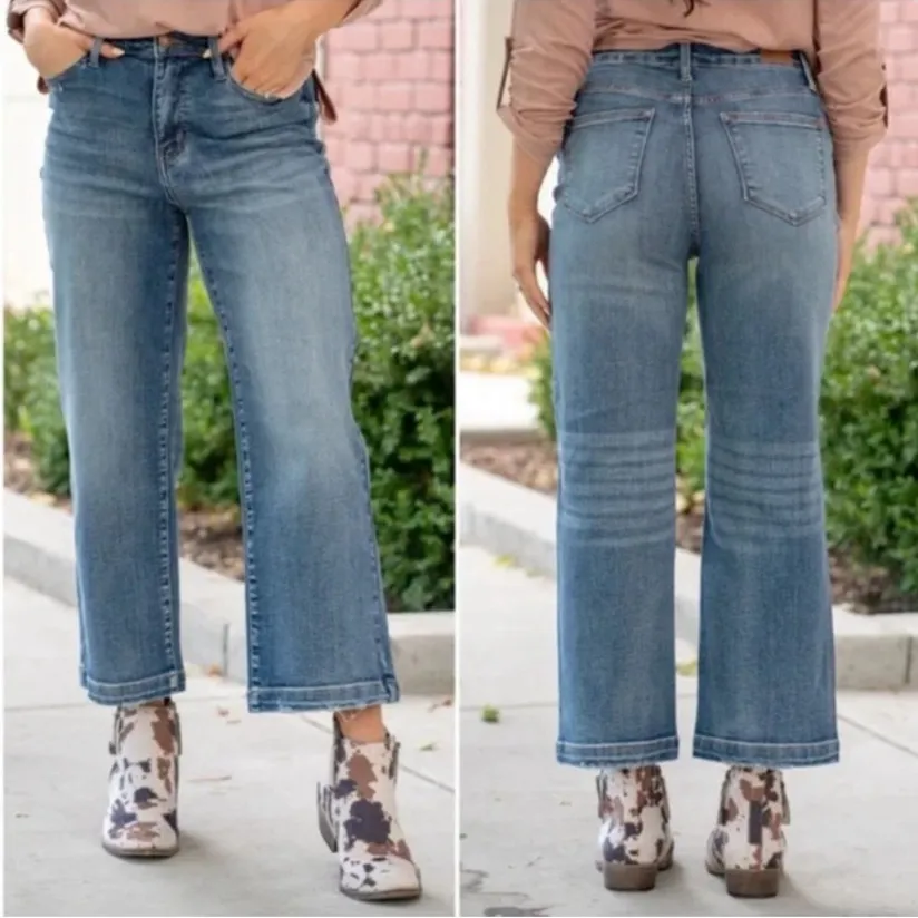 Judy Blue High Rise Vintage Wash Cropped Wide Leg Jeans - Image 2