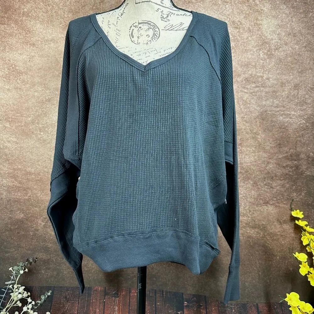 Free People Santa Clara Ribbed Oversized Top Charcoal Black S - Image 5
