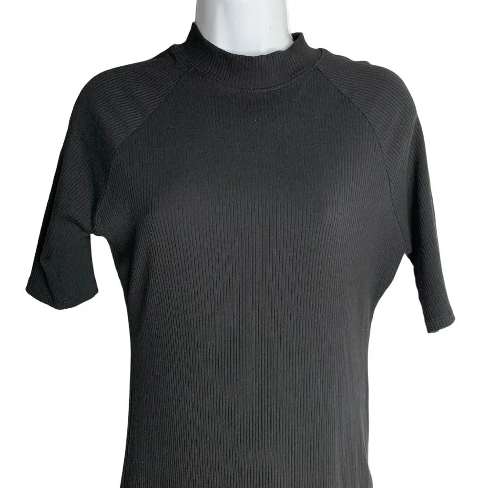 Heart & Hips Open Back High Neck Maxi Dress L Black Ribbed Bodycon Short Sleeve - Image 2