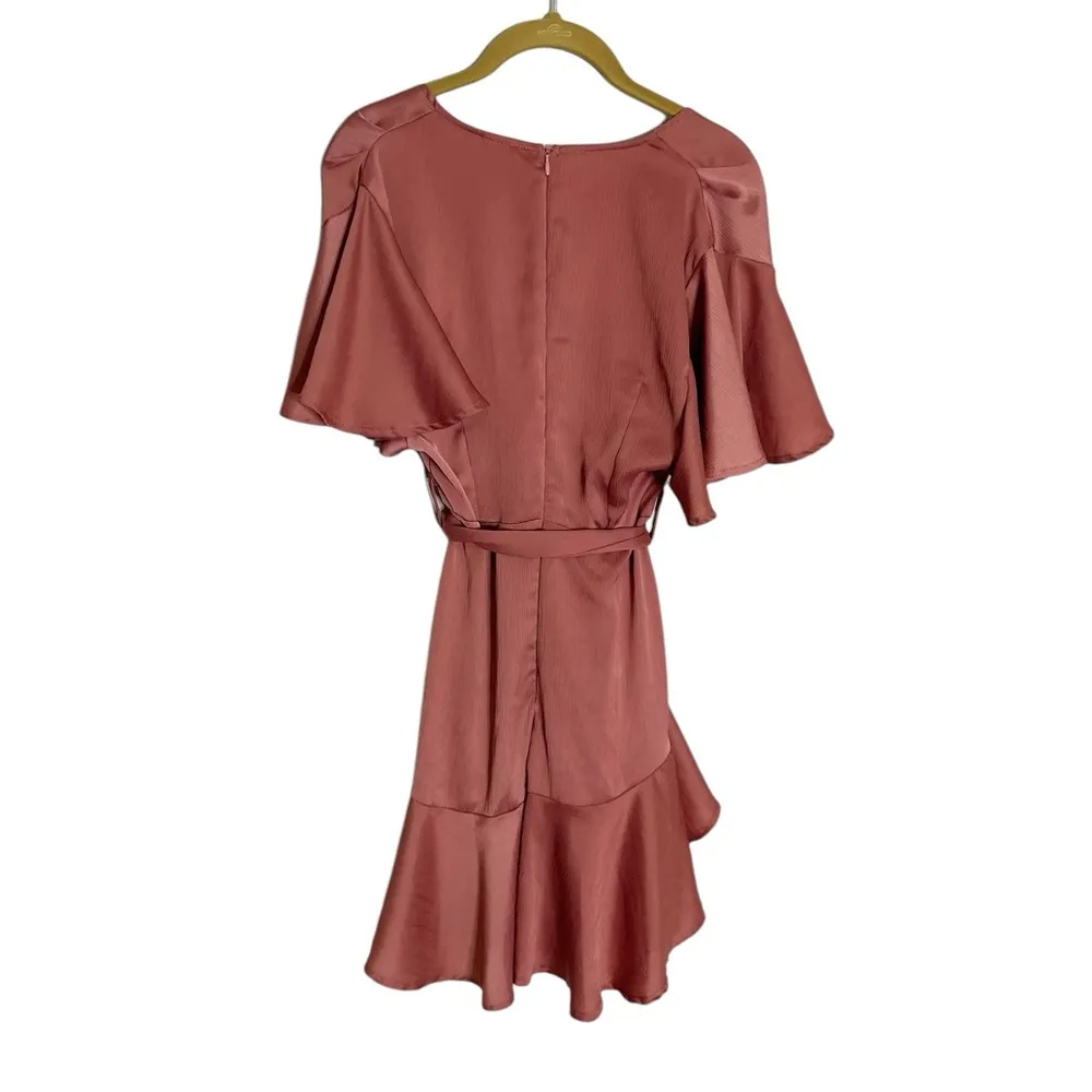 Selfie Leslie Pink Frill Mini Dress Faux Wrap XS - Image 2