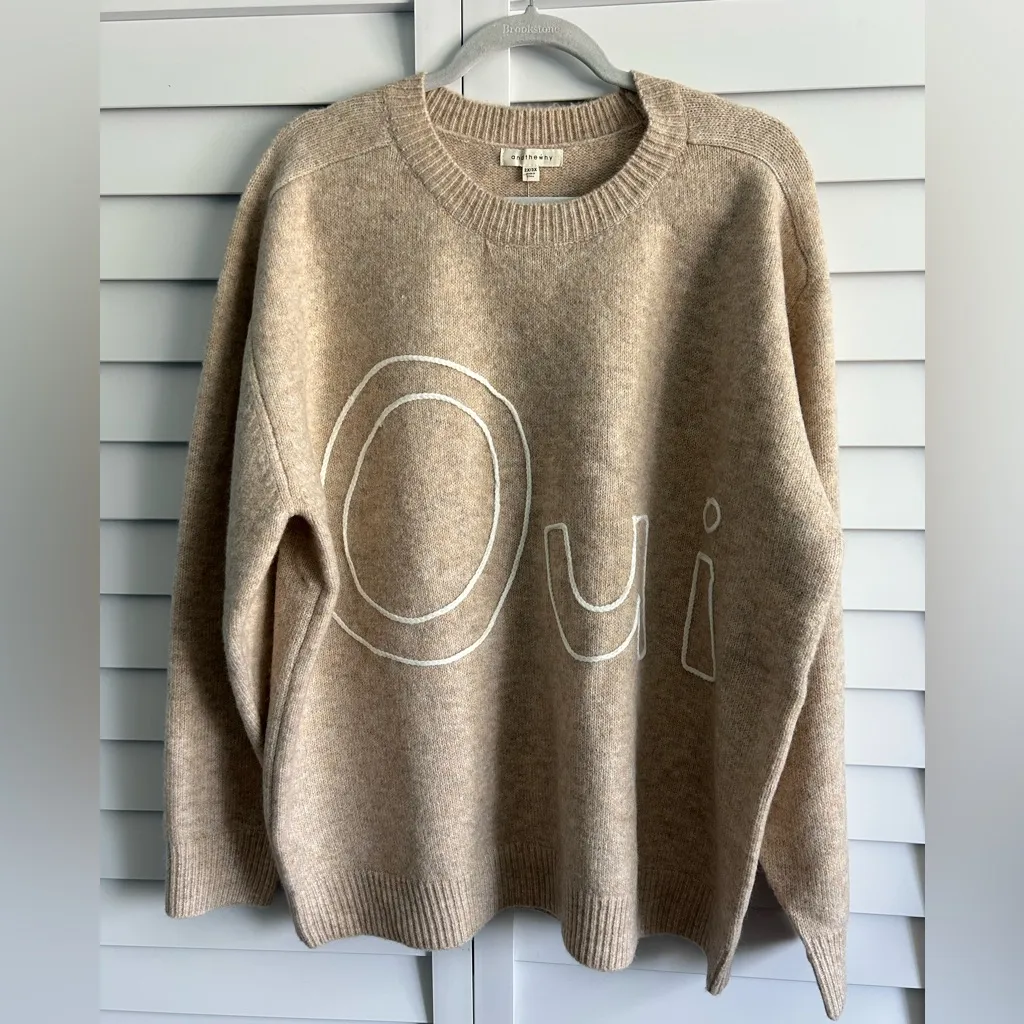 Oui Yes Graphic Embroidered Pullover Sweater - Image 4