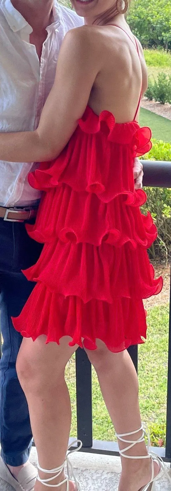 Red Ruffle Mini Dress - Image 3