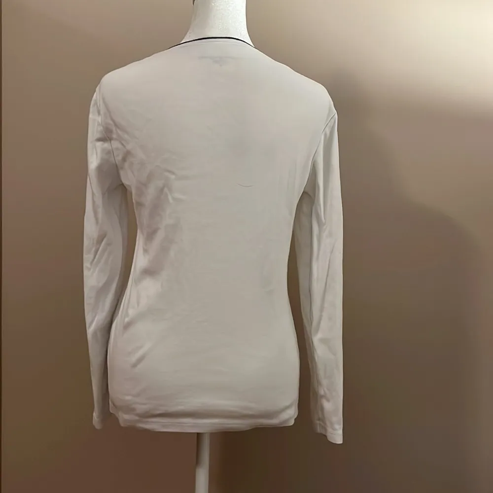 Tommy Hilfiger White V Neck Long Sleeve Y2K Shirt - Image 3