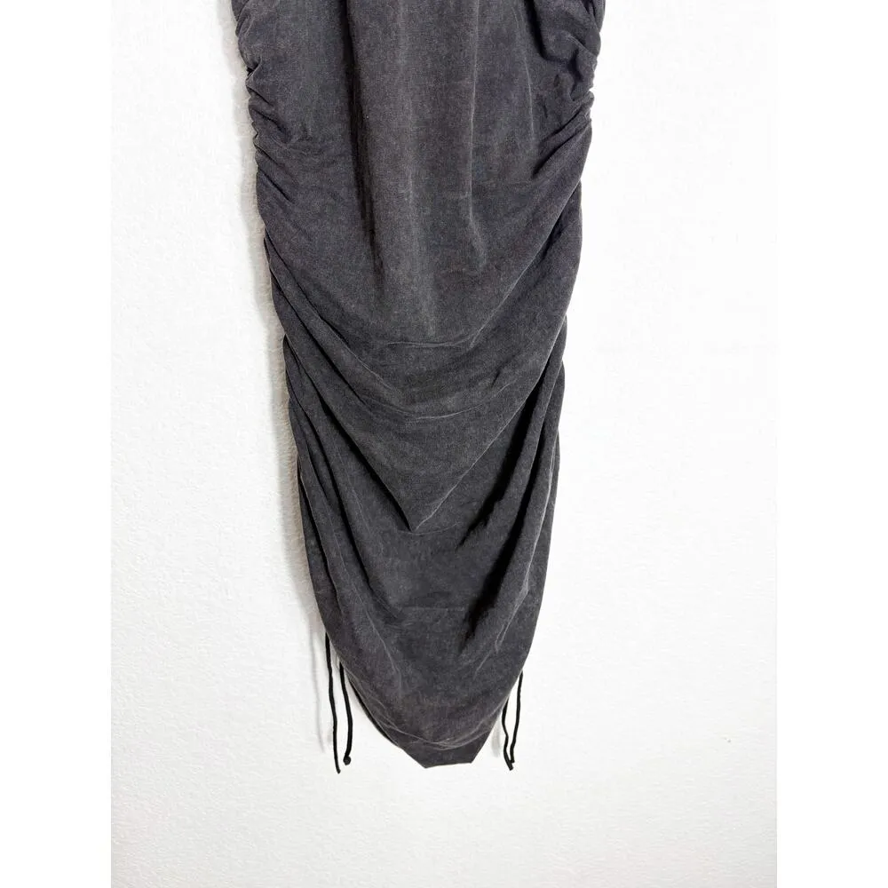 Anthropologie Daily Practice Sleeveless Ruched Mini Dress Medium Faded Black - Image 9