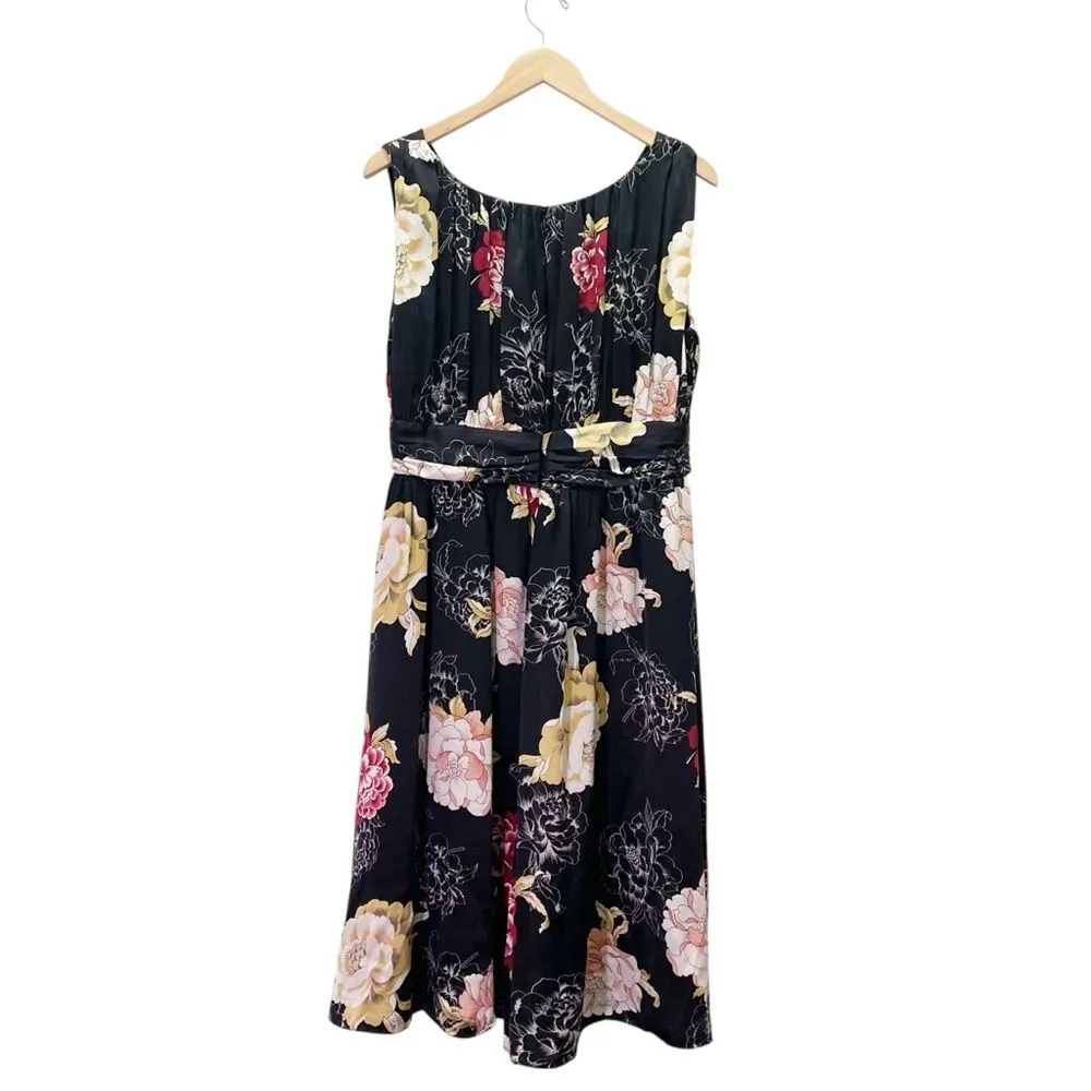 Spiegel 100% Silk Floral Midi Dress Black Rose Sleeveless V-Neck Size 14 Vintage - Image 5