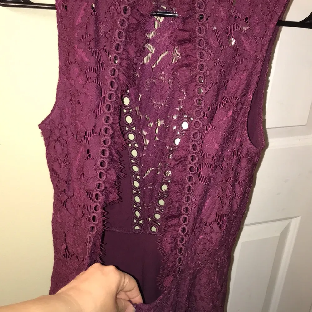 x Free People Cherie Lace Mock Neck Open Back Purple Mini Dress - Image 6