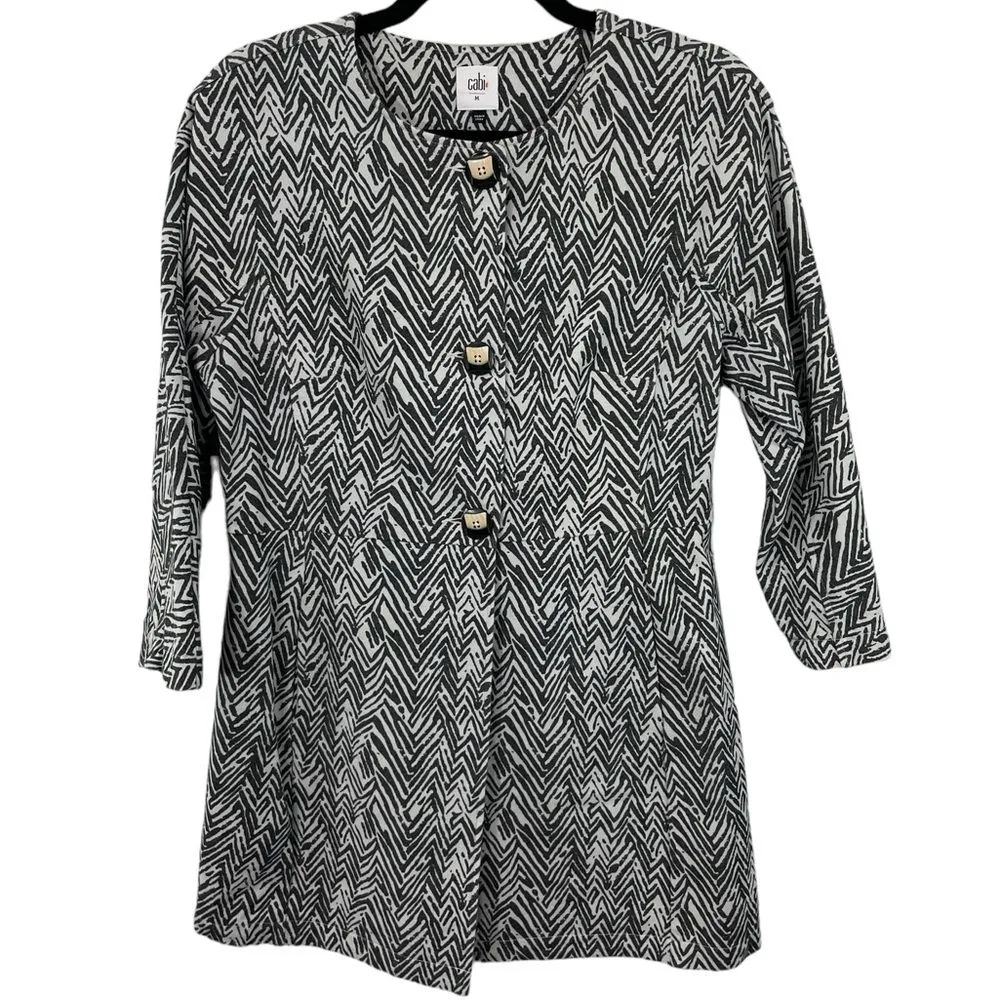 CAbi Zig Zag Knit Ponte Jacket Style‎ 3034 Size MEDIUM Black White - Image 3