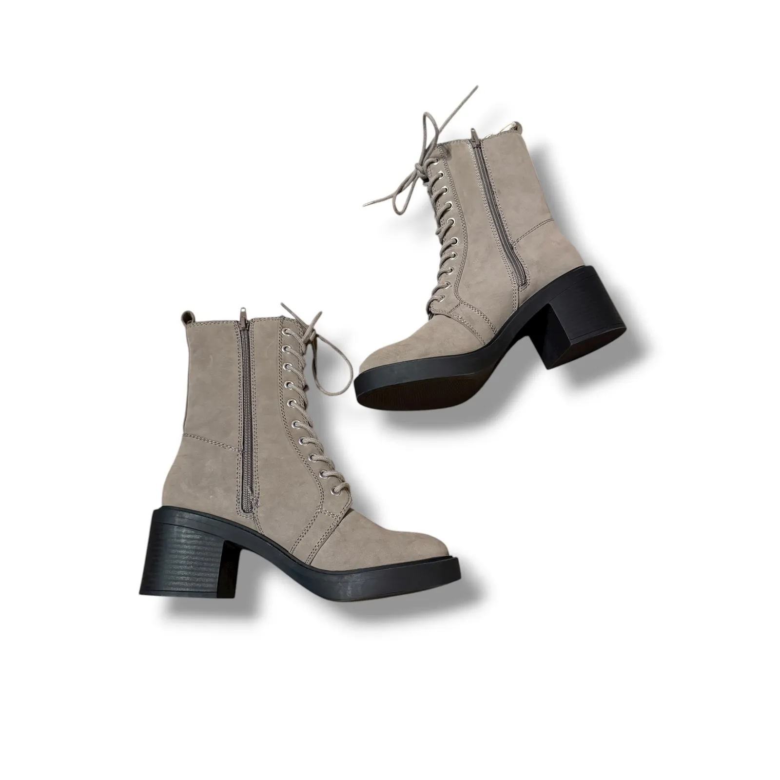 MIA NWT‎ Audrina Lace-Up Boots Women's 8.5 Taupe Block Heel Zip Fall - Image 4