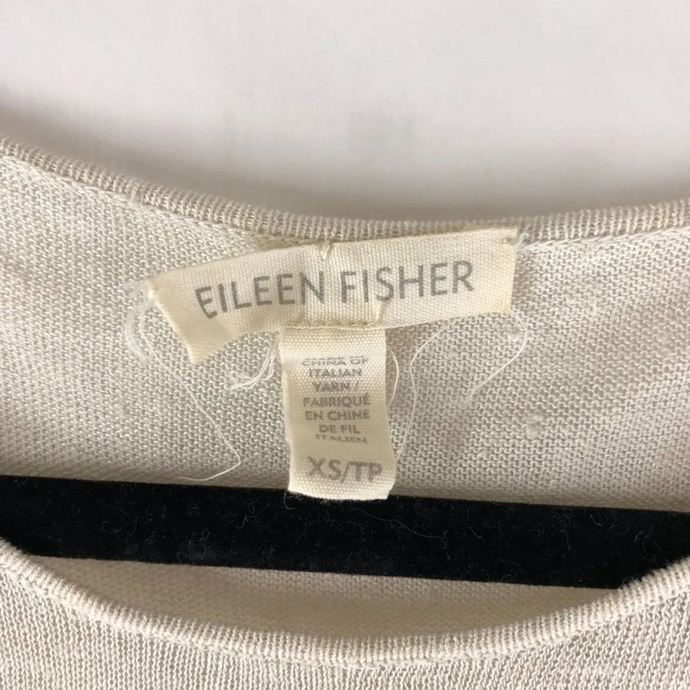 Eileen Fisher Tunic Dress Top High Slit Organic Linen Thin Knit Beige XS - Image 3