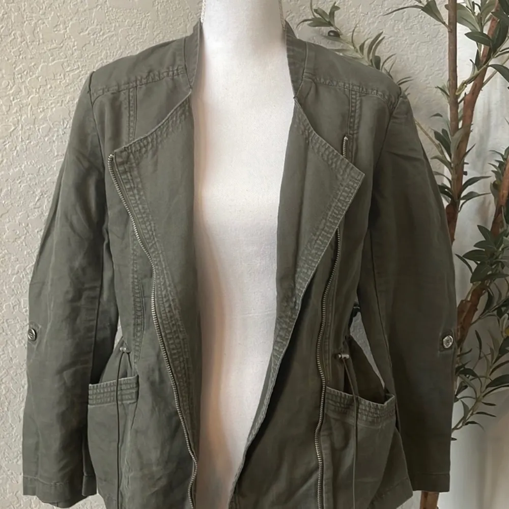 Kenneth Cole New York Women’s Utility Moto Style Linen Blend Jacket Size Small Green - Image 6