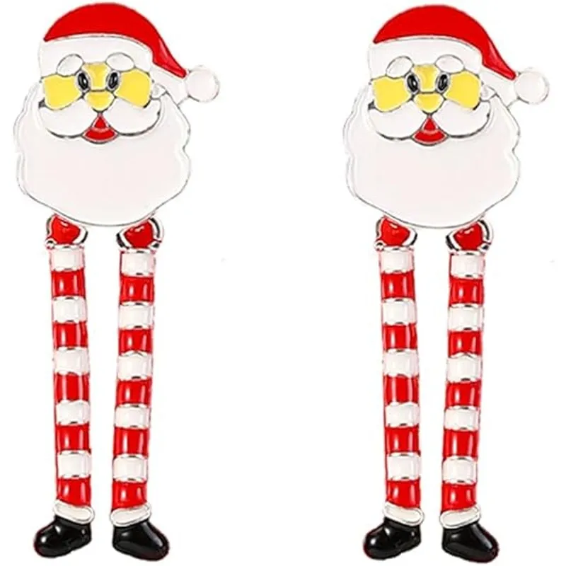 Red White Green Drop Dangle Earrings for Holiday, Santa Claus - Image 4