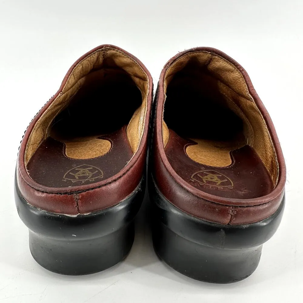 Ariat Bridgeport Mule Leather Shoes Slip On Closed Toe Heel Maroon Red 7 - Image 4