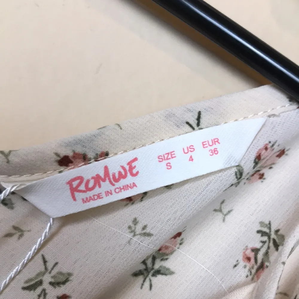 NWT ROMWE Women’s Floral Print Tie Shoulder Defined Waist Ruffle Hem Mini Dress - Image 8