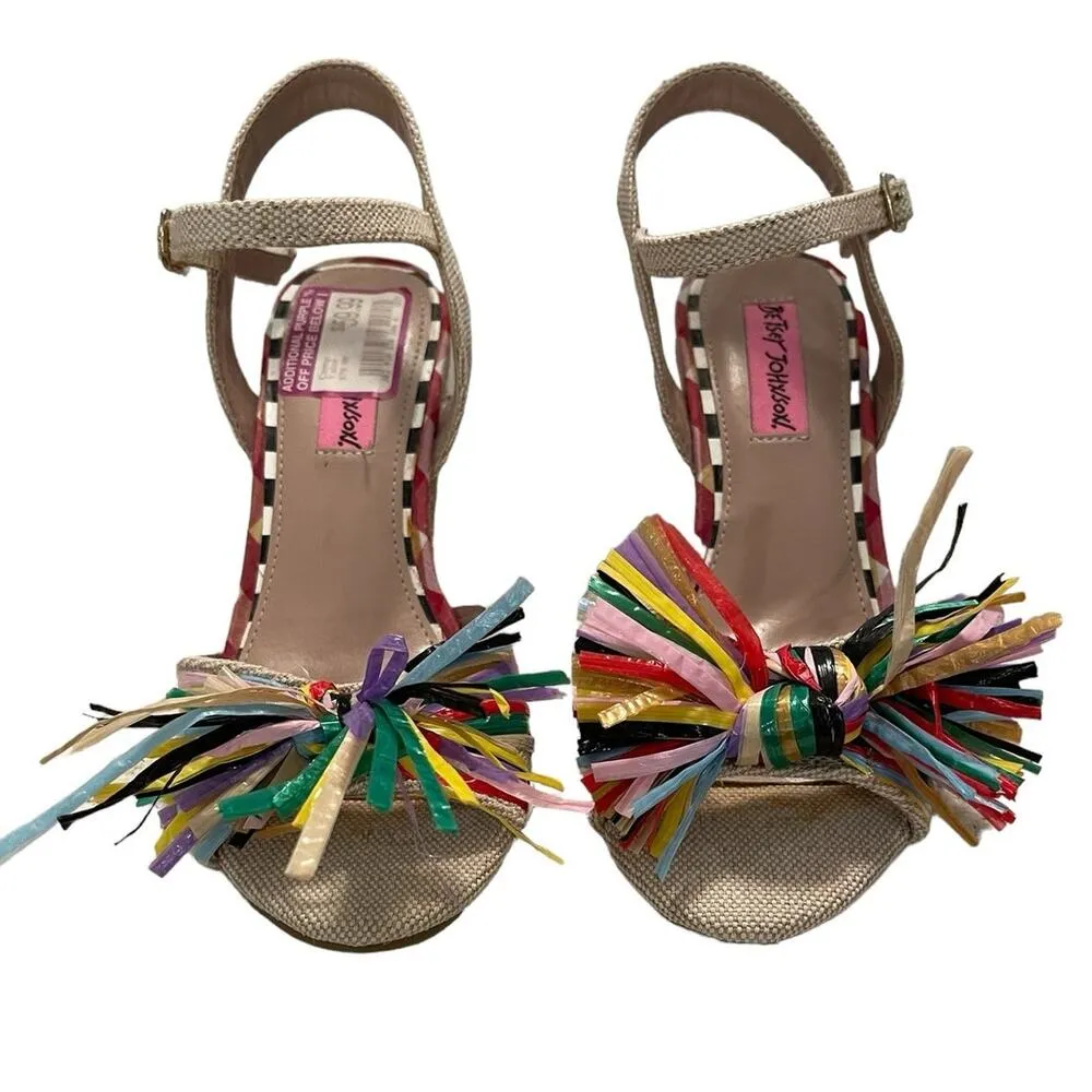 Betsey Johnson Lizzie Colorful Rope Raffia Espadrille Wedge Sandal 6 New FLAW - Image 8