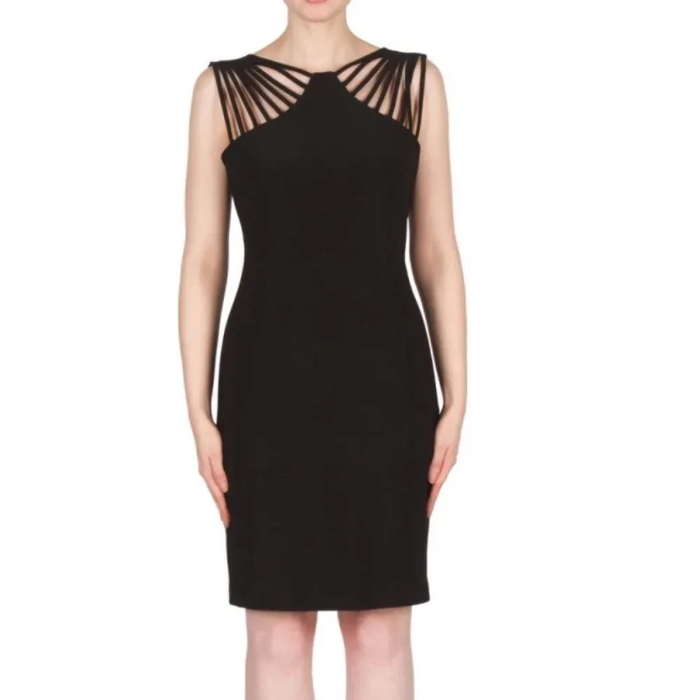 Joseph Ribkoff Strappy Cut Out Black Sheath Dress Size 6 - Image 10