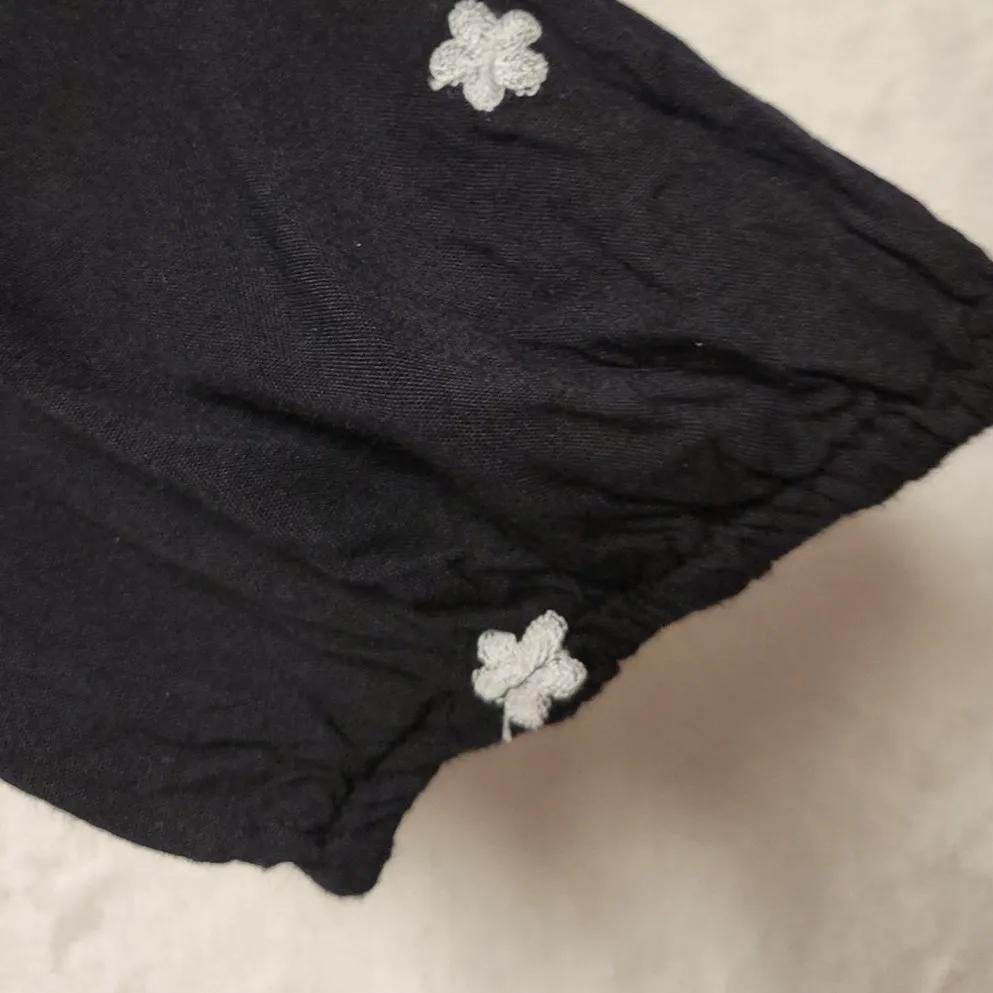 Embroidered Floral Mini Dress Boho Baby Doll Vacation‎ Summer Beachy Hippie Sz M Black Size M - Image 5