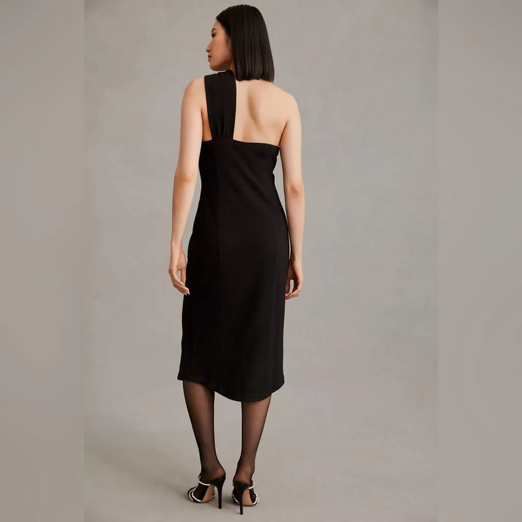 Anthropologie Maeve Women’s Slim One Shoulder Black Stretch Knit Midi Dress 10 - Image 6