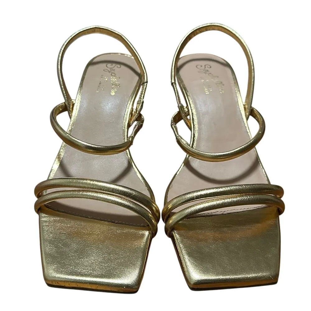 Seychelles Sz 7 Banks Gold Open Toe Kitten Heel Leather Sandal in Metallic Gold - Image 2