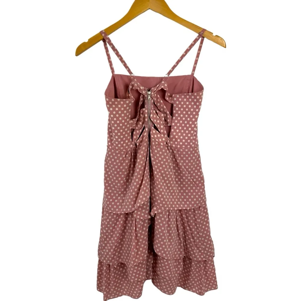 Alice + Olivia Polka Dot Tiered Chiffon Silk Dress Dusty Pink Barbiecore Sz 8 - Image 9