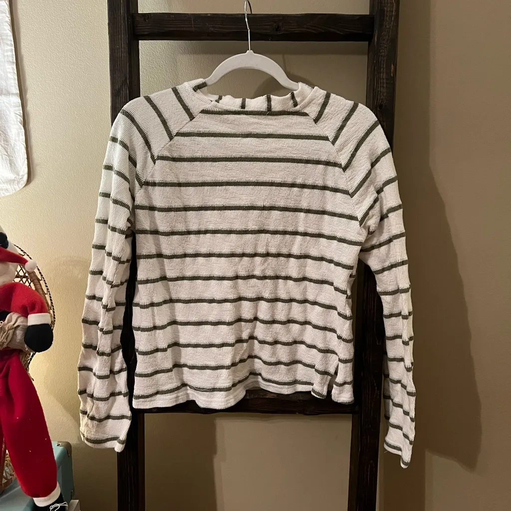 Blu Pepper Green and White Striped Button-Up Sweater - Image 7