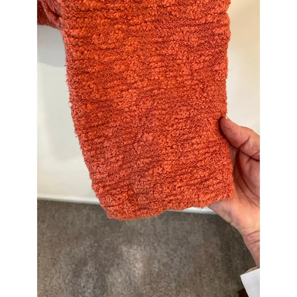 Free People Women's Sweater L Slouchy Cowl Neck Orange Textured Knit Pullover - Image 6