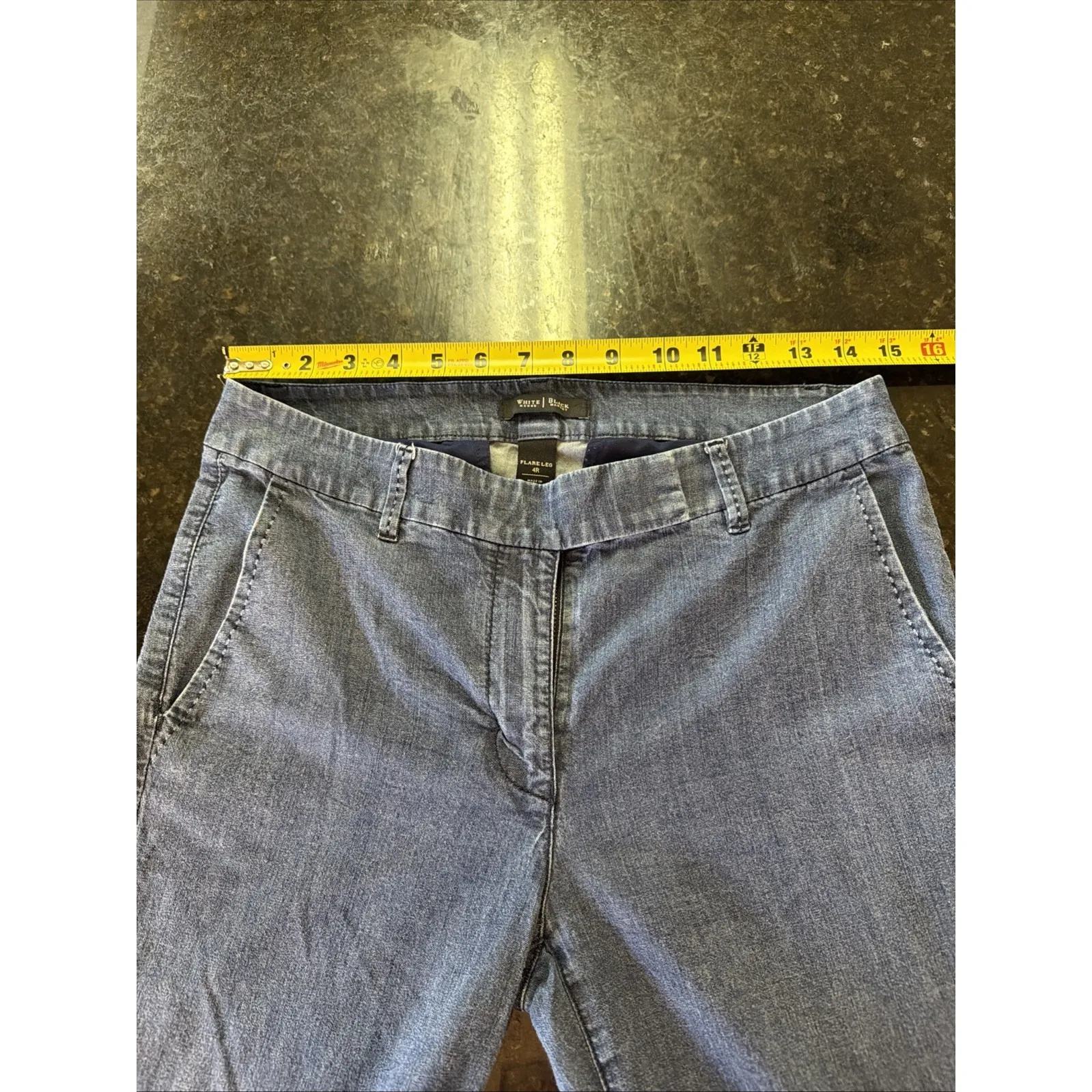 White House Black Market Flare Leg Trouser Jeans Sz 4R Workwear Blue Light Denim - Image 7