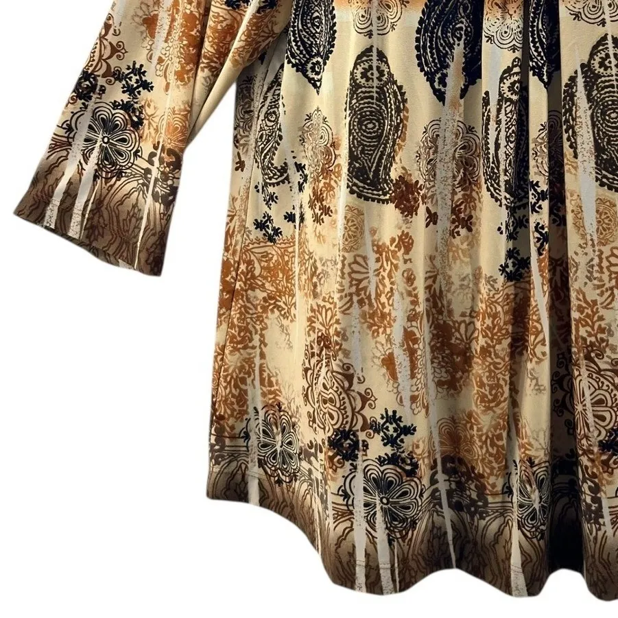 Susan Graver Paisley Liquid Knit Top Brown 1X‎ - Image 4