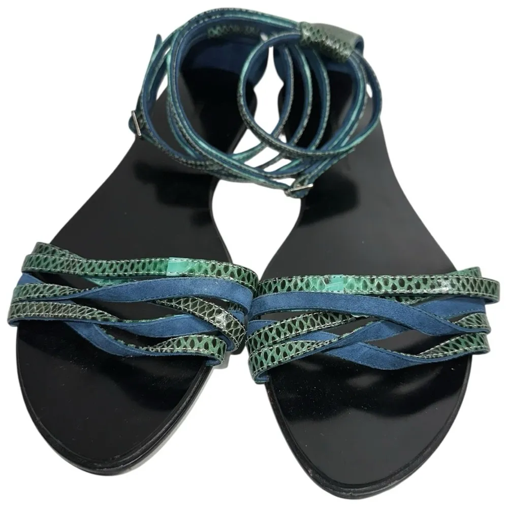 Kathryn Amberleigh Women’s Size 9.5 Blue Green Snakeskin Strappy Sandals - Image 4