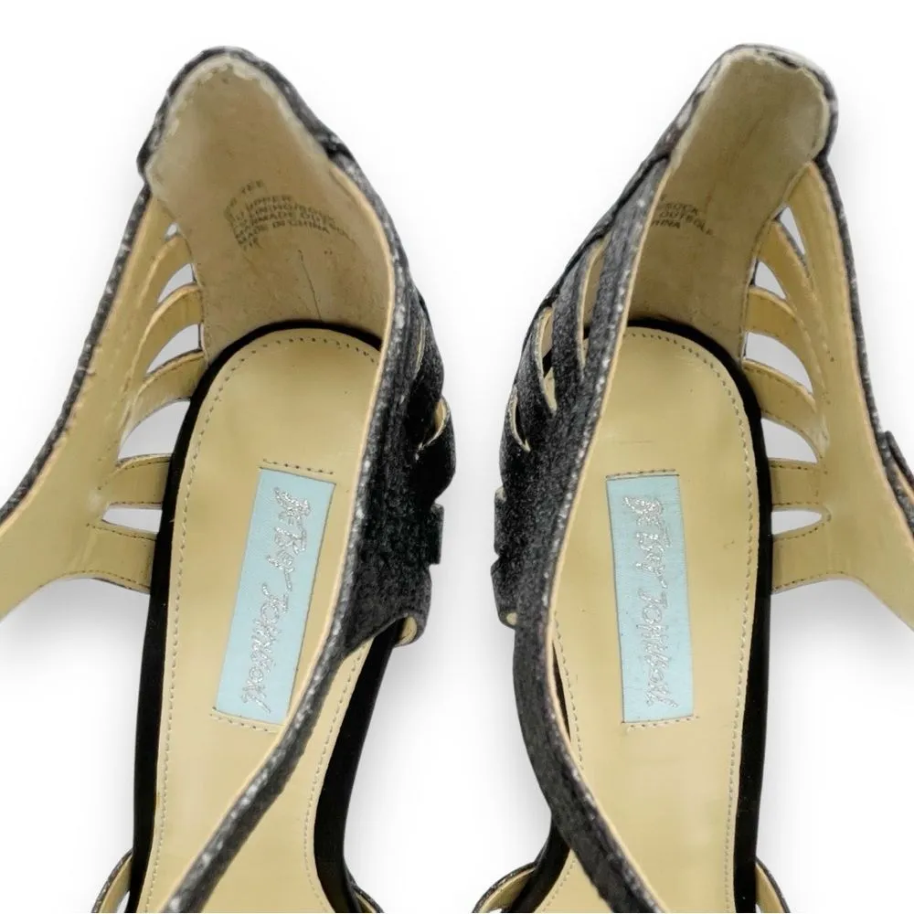 Betsey Johnson Black Glitter Mod Retro T-Strap Peep-Toe Strappy Heels Size 9 - Image 13