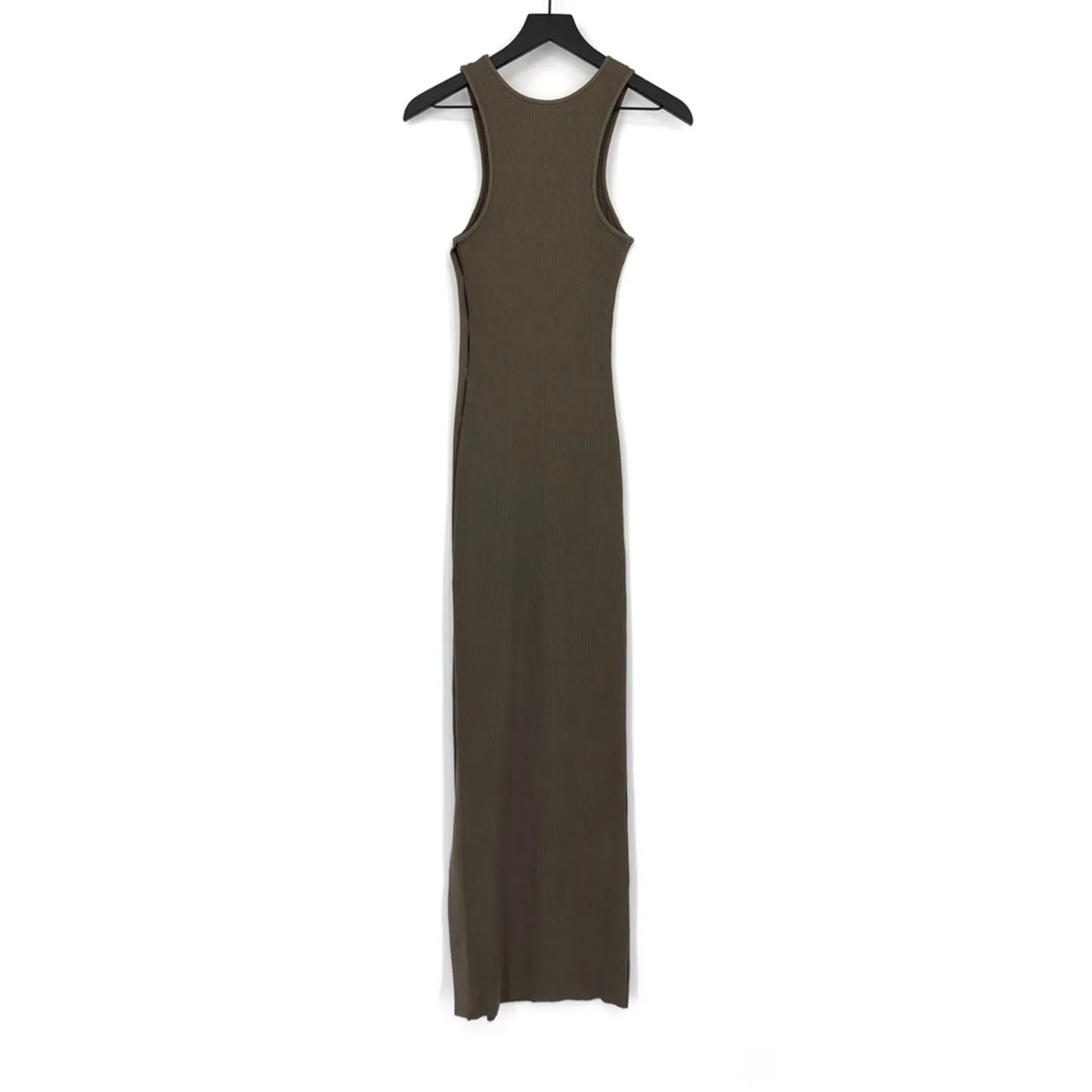 THE RANGE Ribbed Button Maxi Dress Olive Green XS - Image 9
