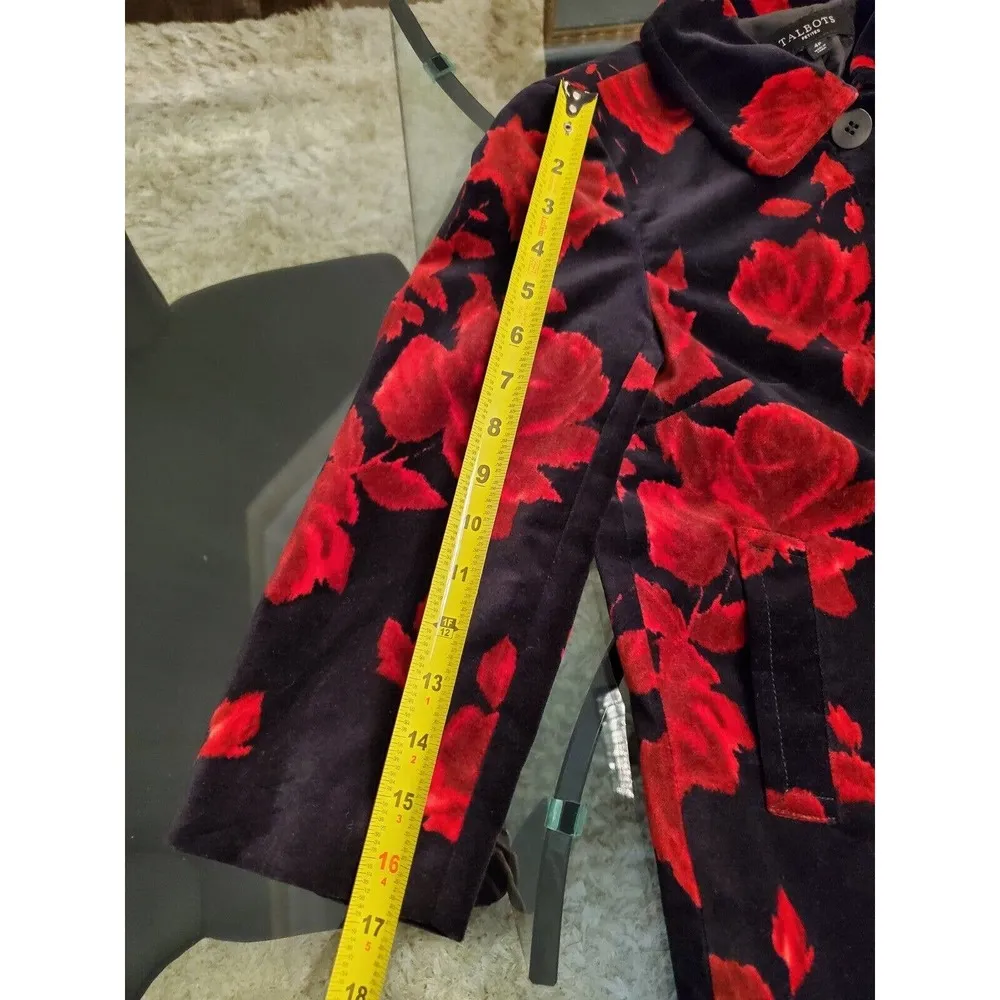 Talbots Women's Black Floral 100% Cotton Long Sleeve Collared Casual Jacket 4P - Image 12