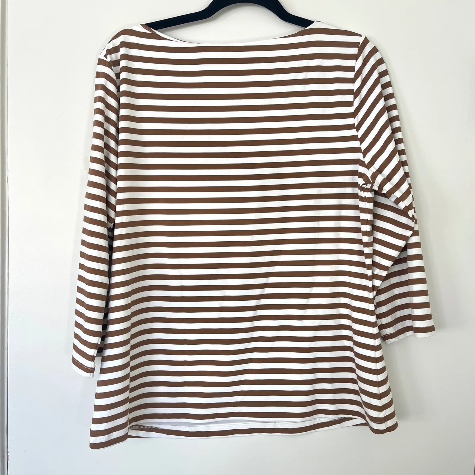 J. McLaughlin $148 Striped Wavesong Striped Top 3/4 Sleeve Brown White Size XL - Image 6