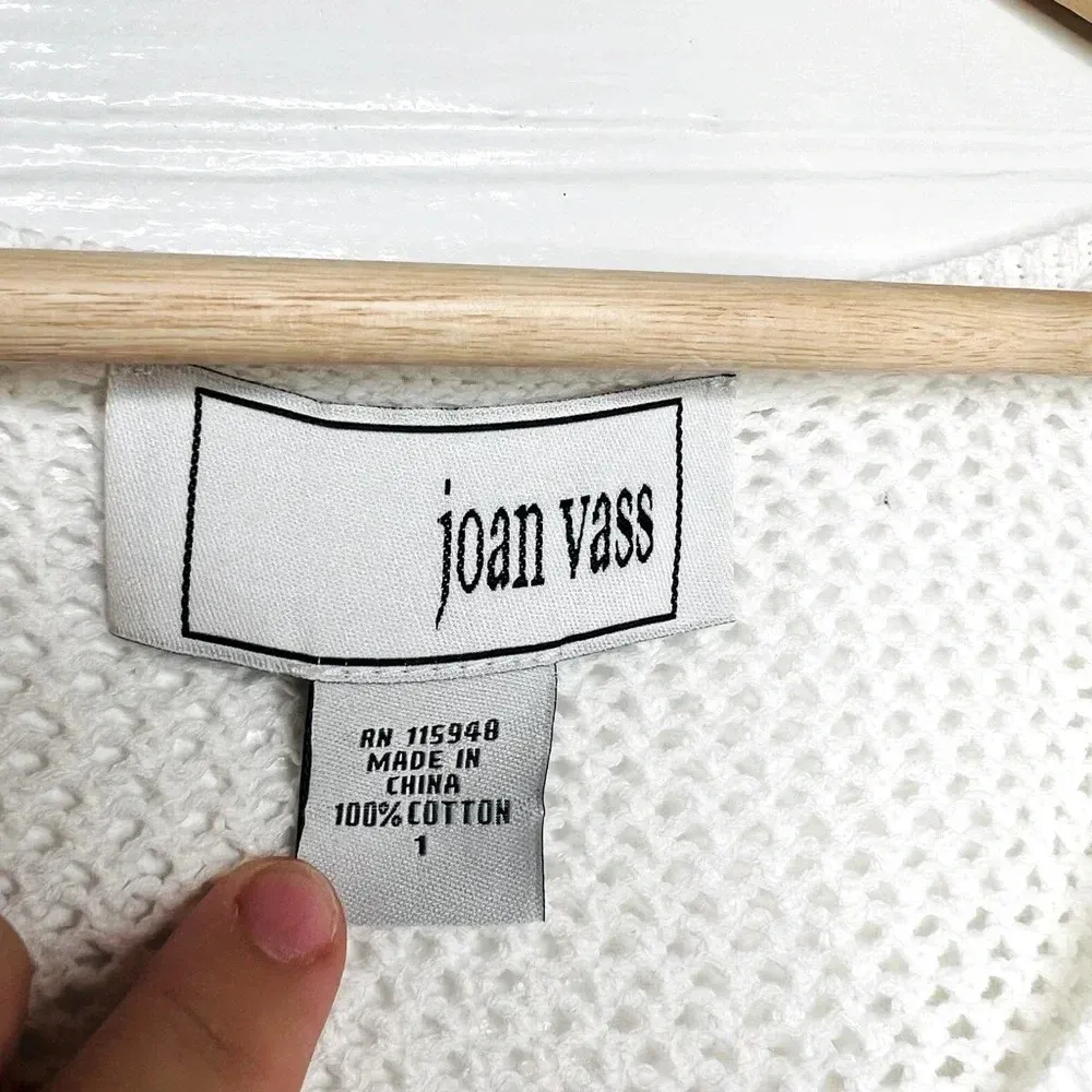 Joan Vass White Open-Knit V-Neck Pullover Oversized Sweater Size 1 8/10 - Image 9