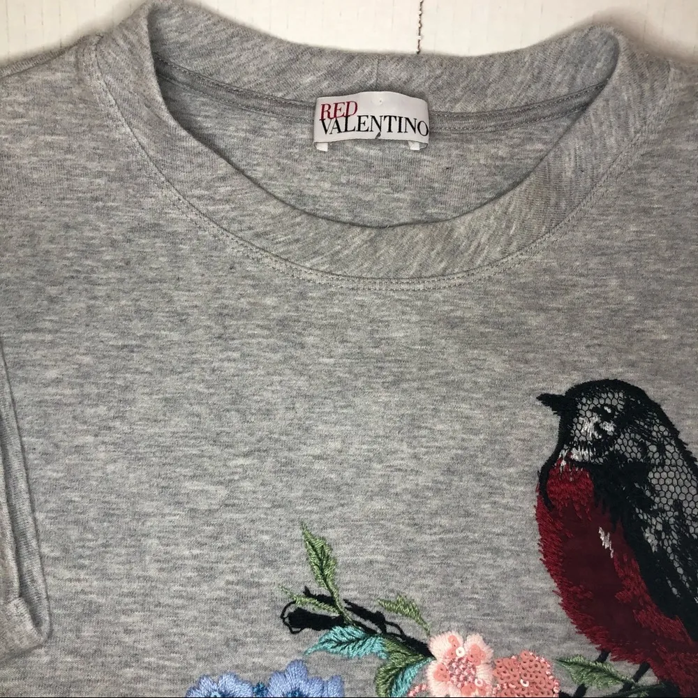RED Valentino Sweatshirt Embroidered Sequins & Lace Bird & Floral Sz L EUC - Image 6