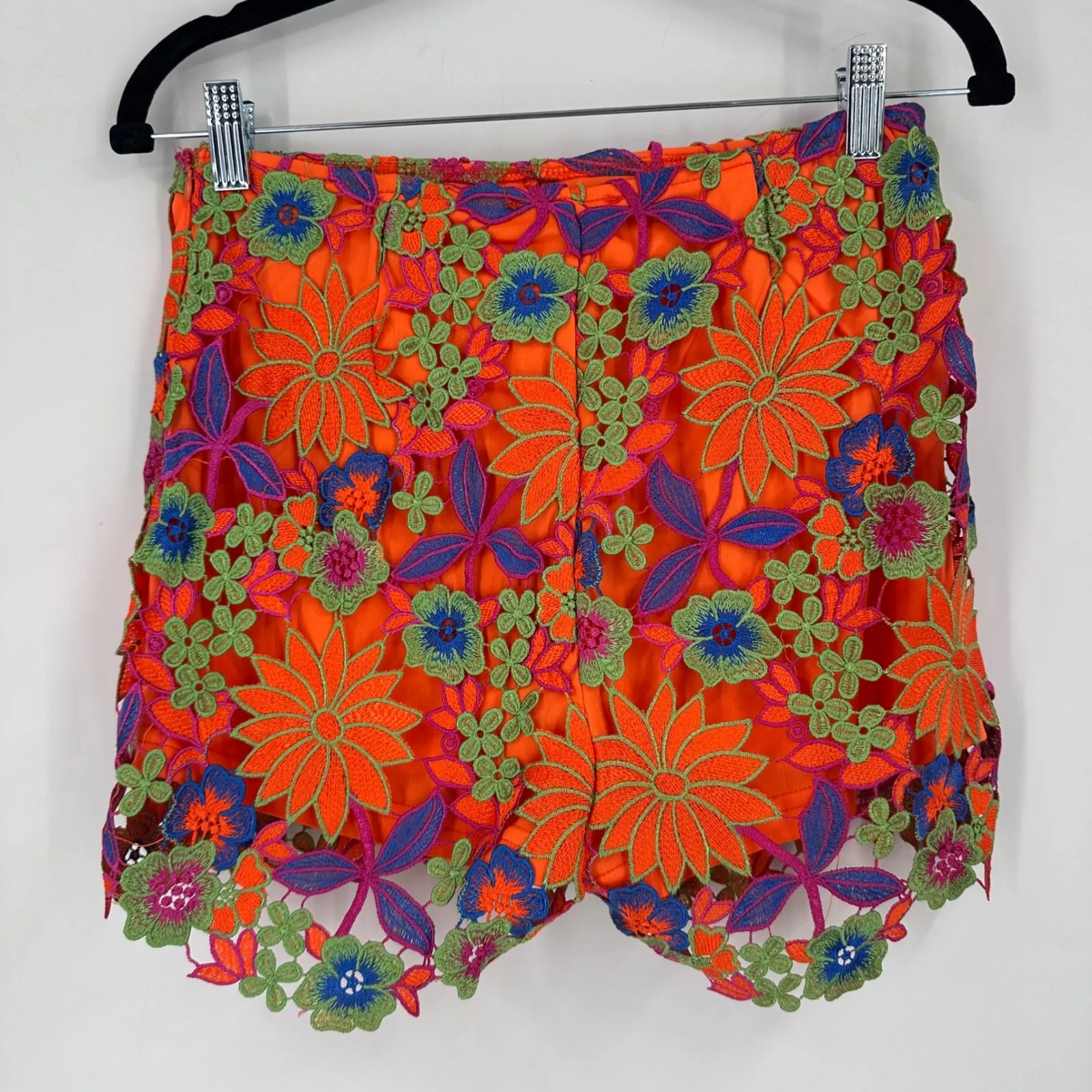 Akira Iris Orange Floral Embroidered Lace Shorts Size S Hot Pants Party Colorful - Image 4